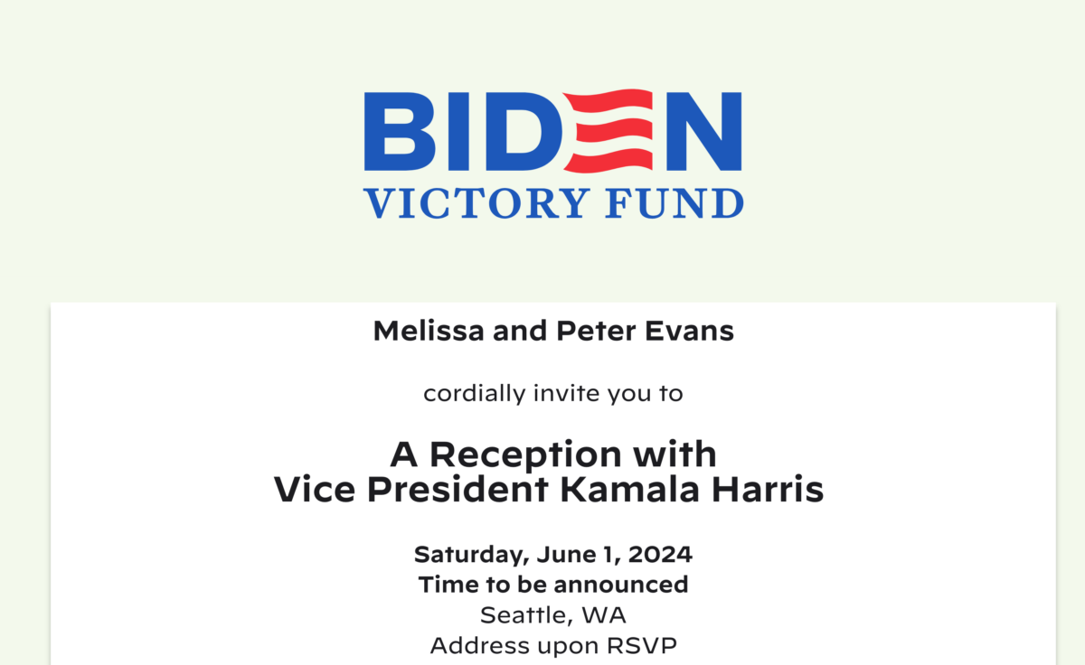 Biden Victory Fund Seattle event invitation