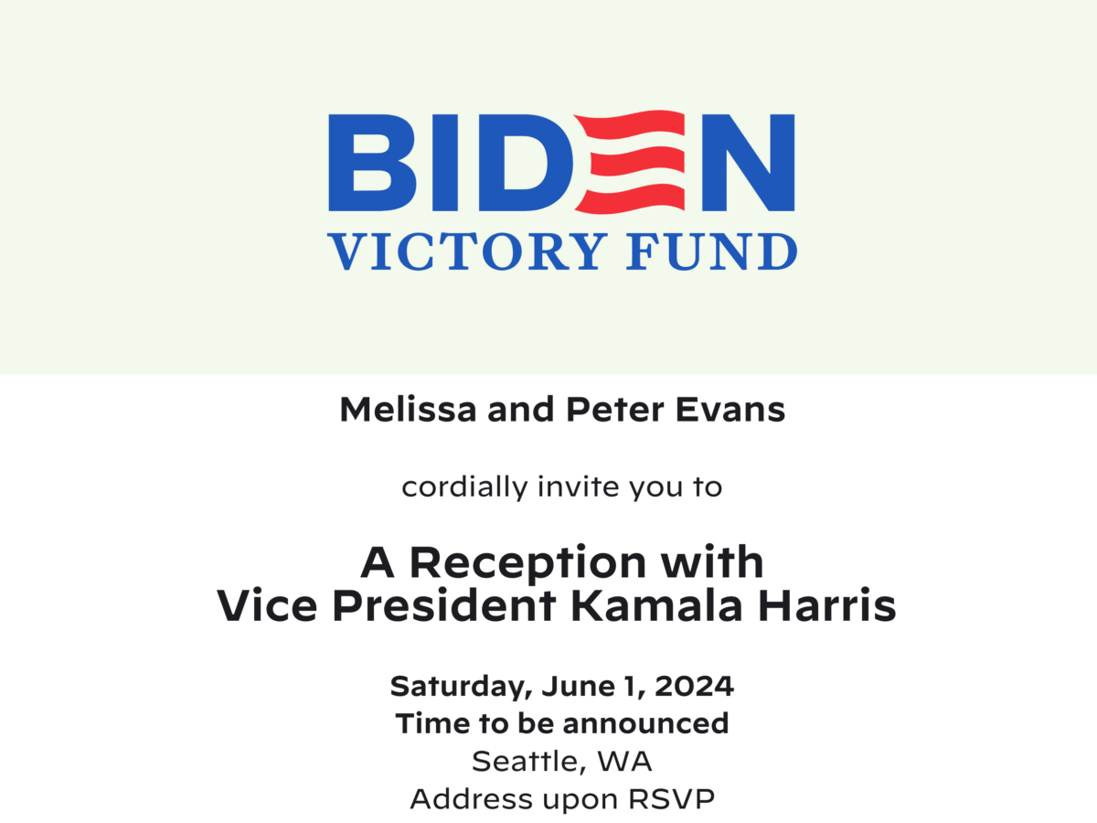 Biden Victory Fund Seattle event invitation